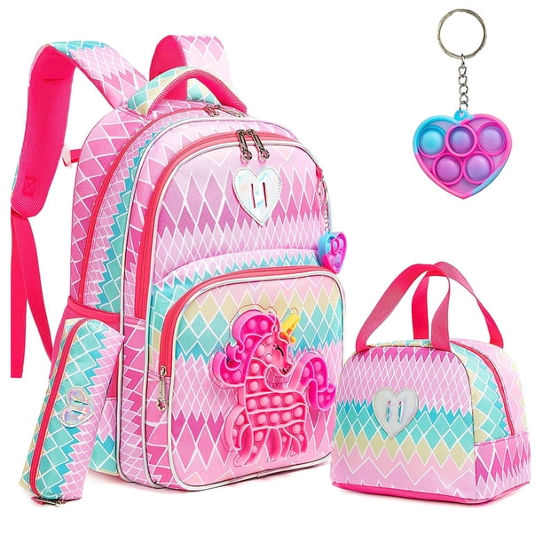 3pcs Kids Backpacks for Girls School Bag with Lunch Box Set Cute Bookbag for Primary School