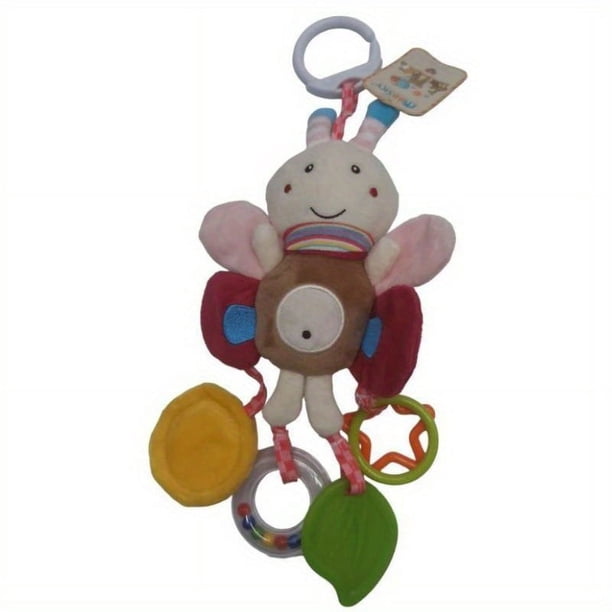 Baby Hanging Toy Cartoon Animal Stuffed Rattle Bell Car Seat Toys For 1-12 Months Baby Crib Stroller Pushchair (Owl,bee,rabbit,dog,parrot)