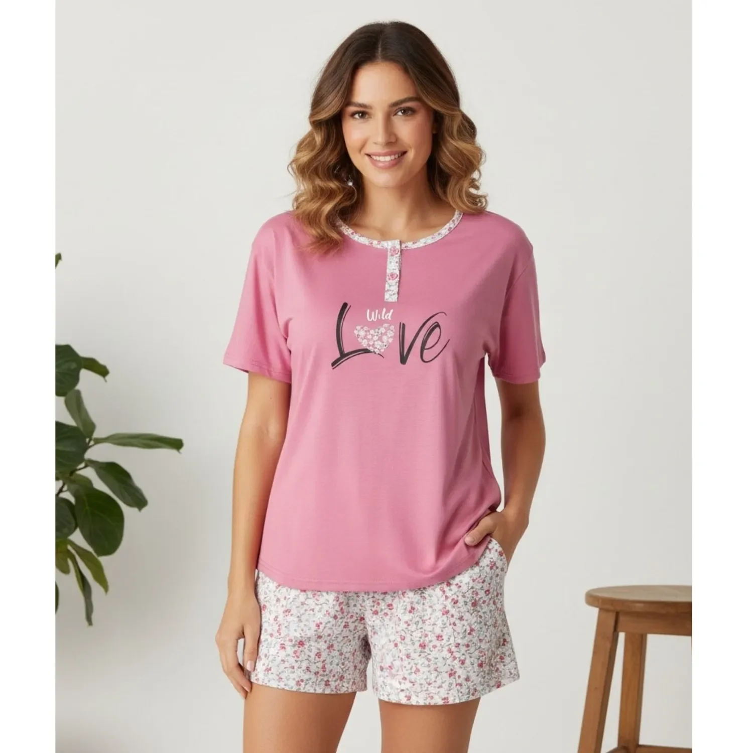 Likeshop - Pijama Mujer Verano Short Y Polera Manga Corta 4047