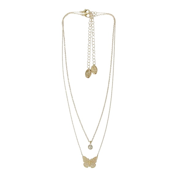 Set de 2 collares Time and Tru bañados en oro de 18 in con mariposa