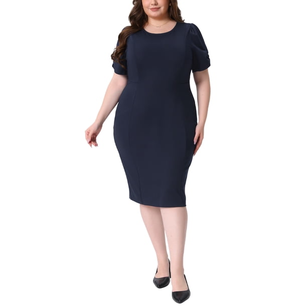 Vestido de talla grande para mujer, manga corta, por encima de la rodilla, vestido tubo, ropa de oficina para trabajar, 2X azul marino
