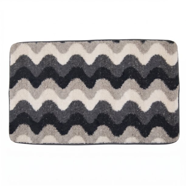 Alfombra de baño absorbente antideslizante lavable a máquina REGALWOVEN, alfombra de baño geométrica, alfombra de baño de felpa para bañera, ducha y lavabo, decoración del hogar negro 24" x 16"