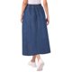 thumbnail image 3 of INSPIRE CHIC Falda Maxi de Mezclilla para Mujeres Regreso a Clases Cintura Elástica Casual Línea A Falda Larga de Jean S Azul Oscuro, 3 of 6