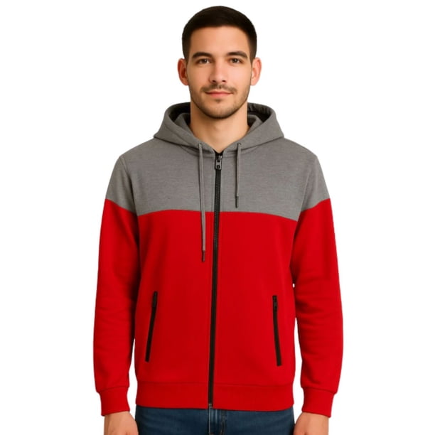 Polerón Hombre Invierno Frisado Con Gorro Bi-Color Cierre 9264