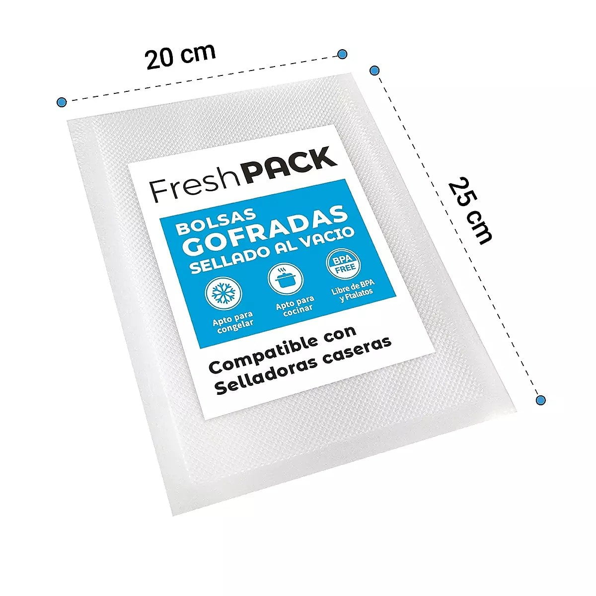 Freshpack - 100 Bolsas Sellado Al Vacío Gofradas 20x25 Cms 80 Micras