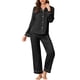 thumbnail image 2 of INSPIRE CHIC Conjunto de Pijama de Satén para Mujer de Manga Larga con Ribete en Contraste y Pantalones de Cintura Elástica M Negro, 2 of 6