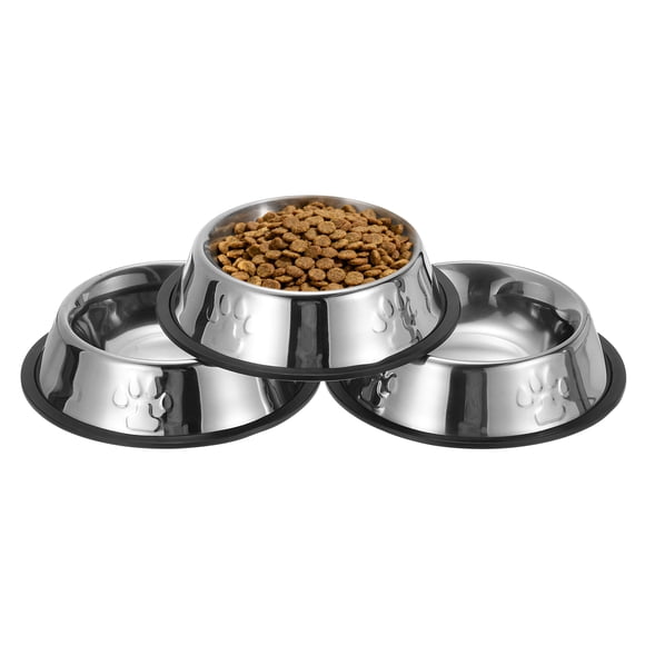 Uxcell Cuenco de Acero Inoxidable para Perros, Cuenco de Comida y Agua con Base de Silicona Antideslizante, Plato de Alimentación (6.8oz, Silver Paw, 3Pcs), para Cachorros/Gatos