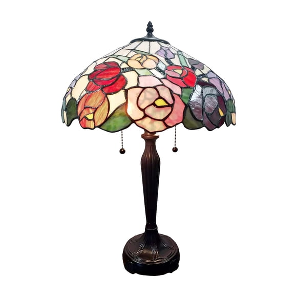 Lámpara de mesa Amora Tiffany vintage de 61 cm, vidrio multicolor