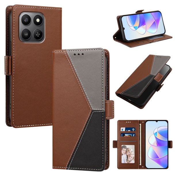 Funda Cartera para Honor 400 Smart con Cierre Magnético, Tricolor, Marrón