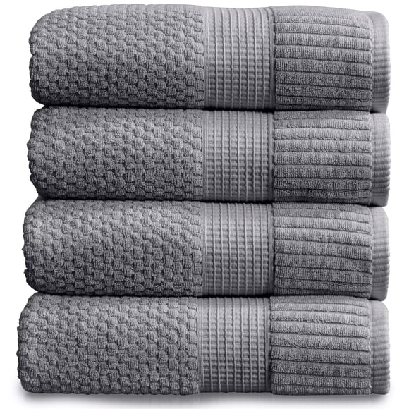 NY Loft Juego de 4 Toallas de Baño 100% Algodón | Gris | Oeko‑TEX | Secado Rápido