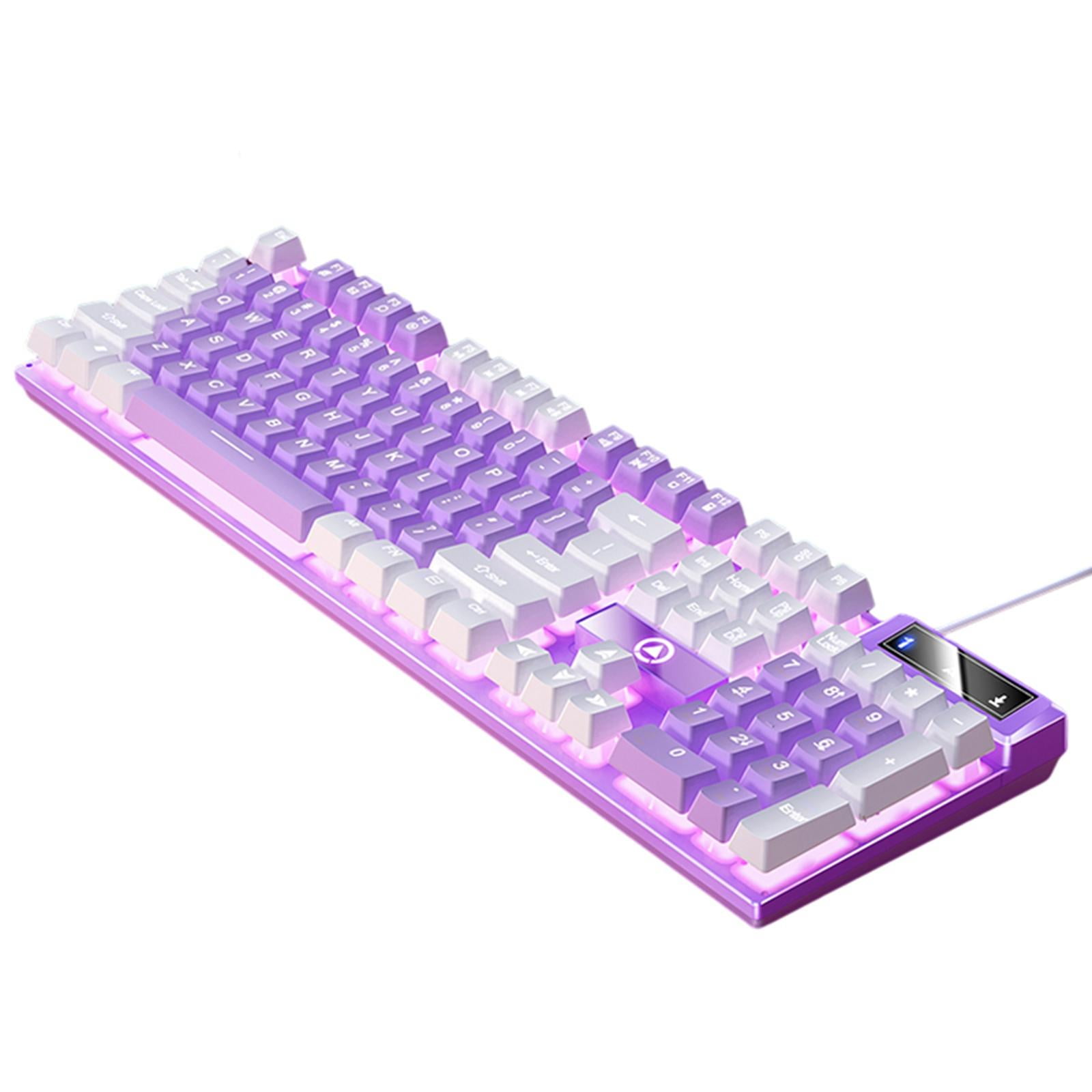 Magideal - Mecánico Para Juegos Con Cable Efectos De Iluminación Led Usb Cómodos Controles Multimedia Respuesta Rápida 104 Teclas Para Pc Computadora De Blanco Violeta