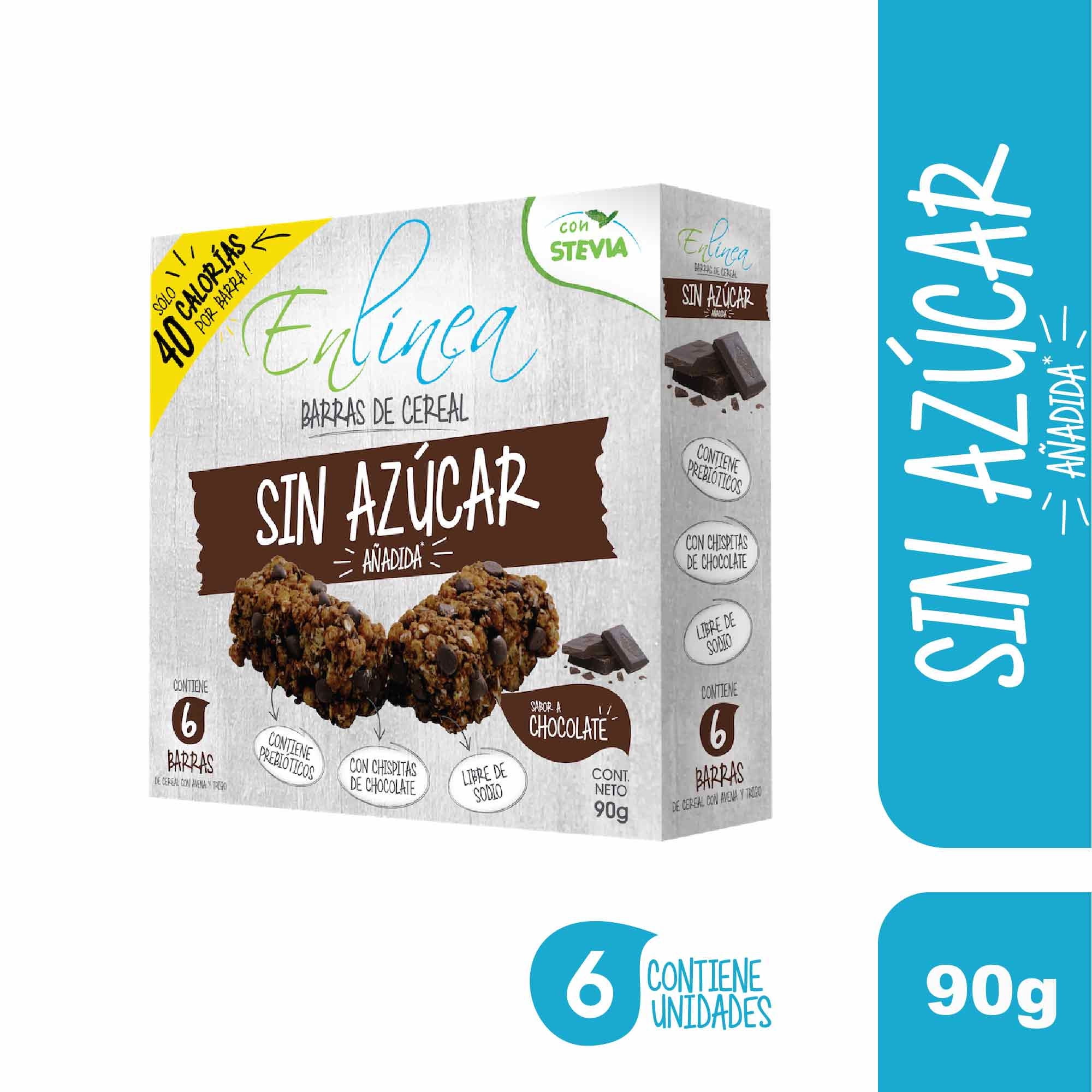 Barra De Cereal Sin Azúcar Sabor Chocolate (6 Un) 90 g En Línea