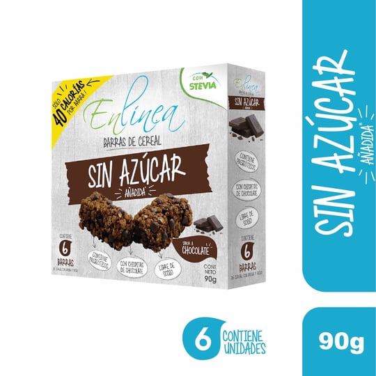 Barra De Cereal Sin Azúcar Sabor Chocolate (6 Un) 90 g En Línea