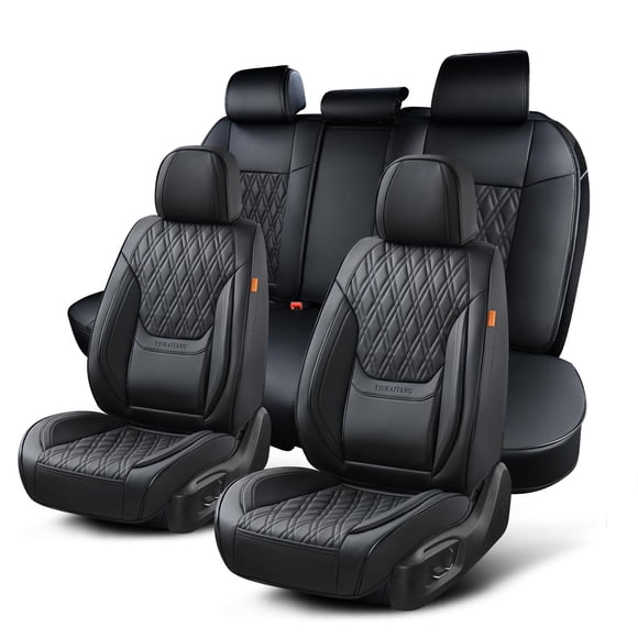Fundas de Asiento TINRAIYANG Juego Completo Cuero Negro Sintético