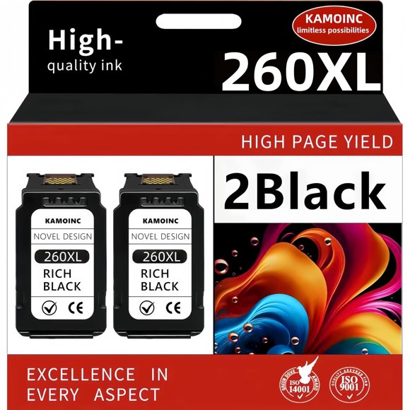 Cartucho de tinta KAMOINC 260XL negro, paquete de 2, alto rendimiento