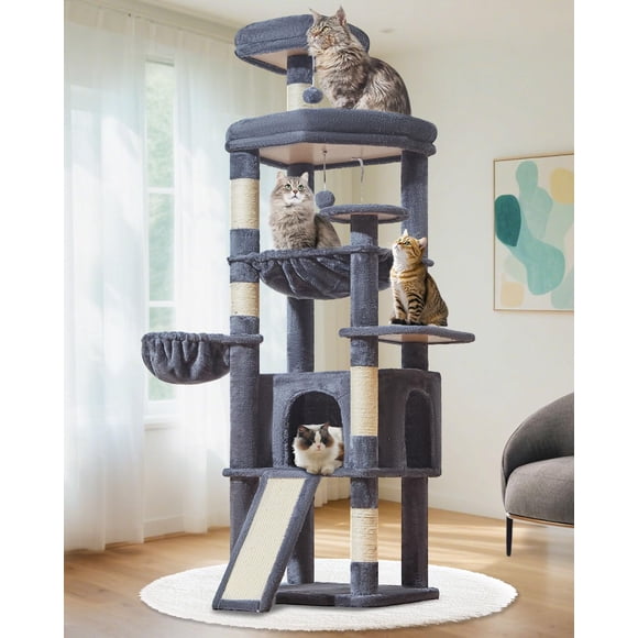 Árbol para gatos Taoqimiao de 183 cm de alto, multinivel con hamaca