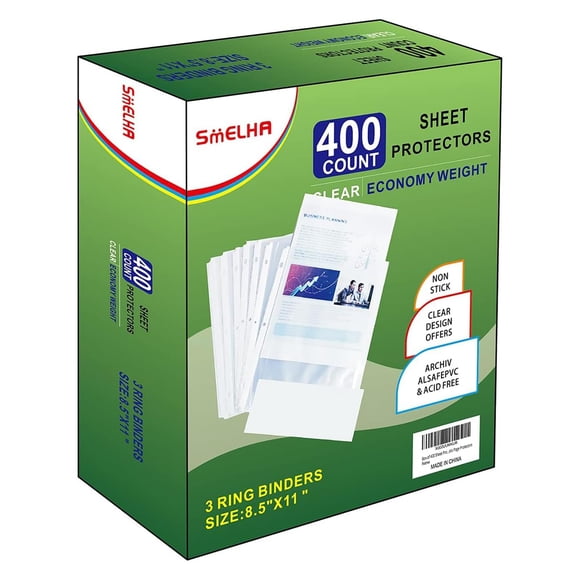 Sheet Protectors SMELHA, encuadernación A4 de 400 páginas para 3 anillas