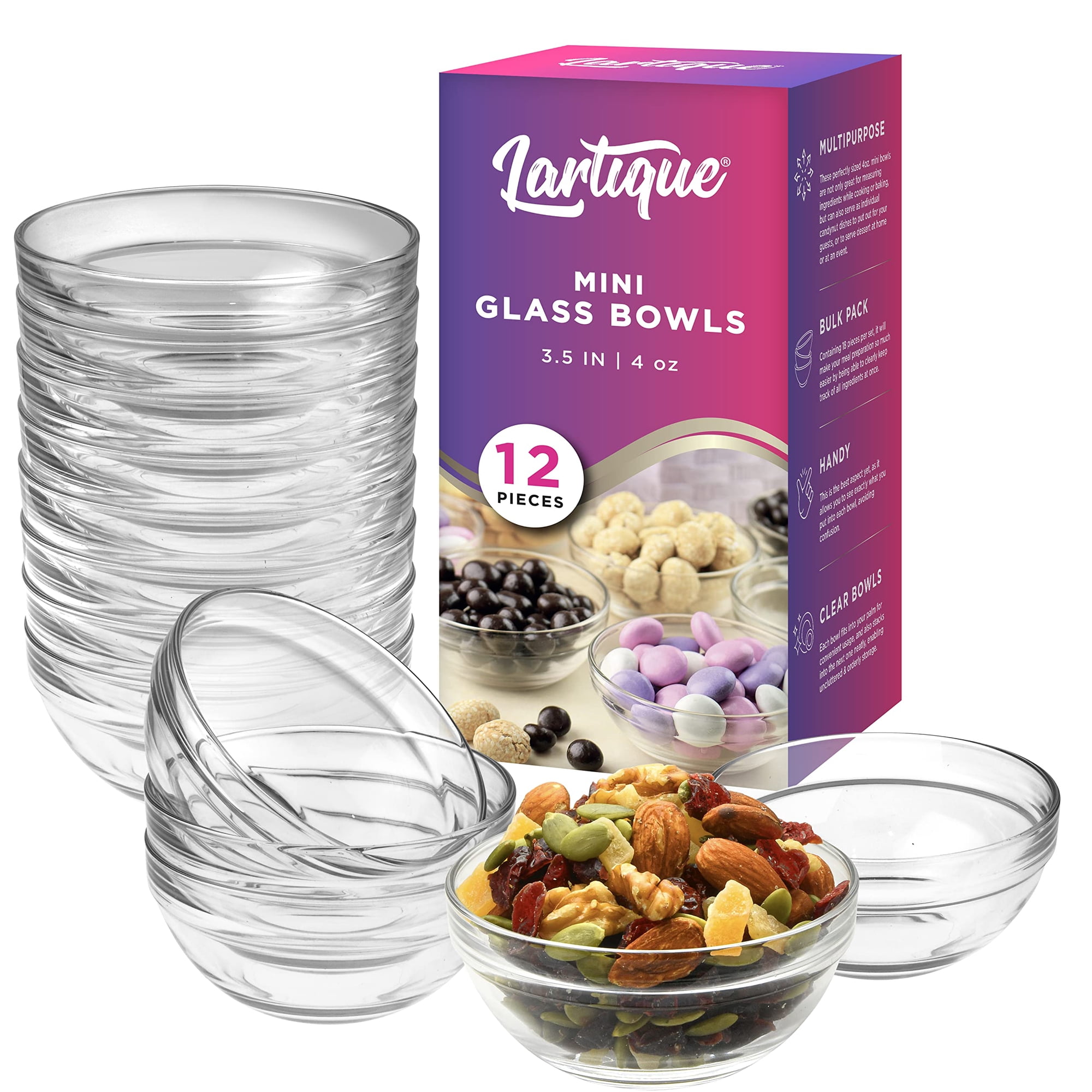 Bowls De Vidrio Lartique Mini De 8,9 Cm Y 120 Ml - Set De 12