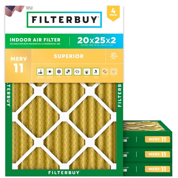 Filtro de aire Filterbuy 20x25x2 MERV 11 Allergen Defense, paquete de 4