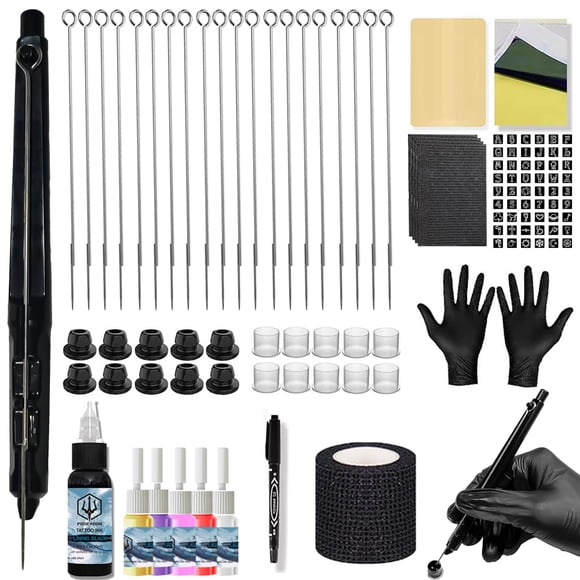 Kit de tatuaje Hand Poke Poseidon Stick con agujas y tintas