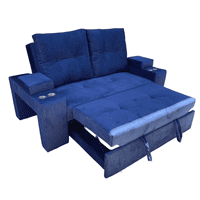 Camila Home - Sofá Cama Confort Plus 2 Plazas Felpa Azul Rey Con Baúles Y Portavasos