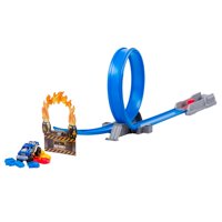 Pista De Vehículos Metal Machines Con Aro De Fuego Y 3 Autos