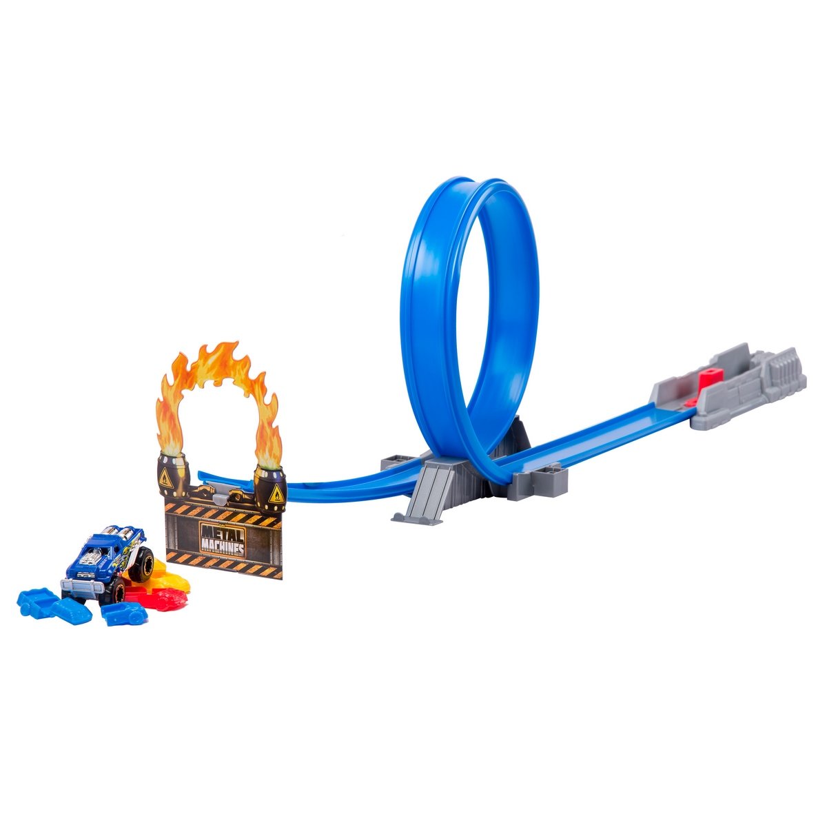 Pista De Vehículos Metal Machines Con Aro De Fuego Y 3 Autos