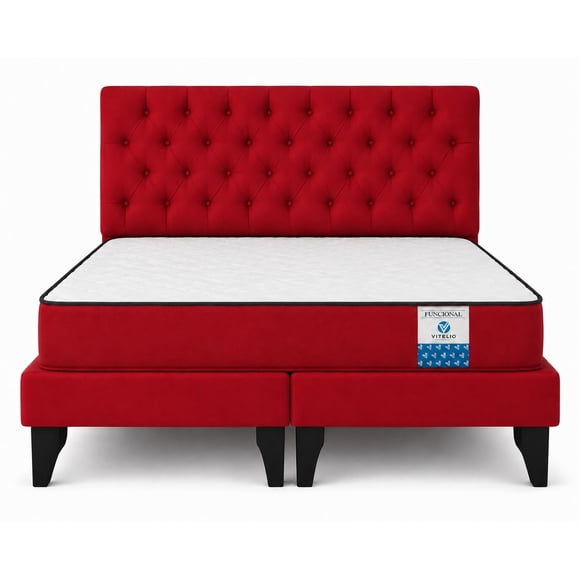 Cama King Plazas Rojo Europea Incluye Base+respaldo+colchon