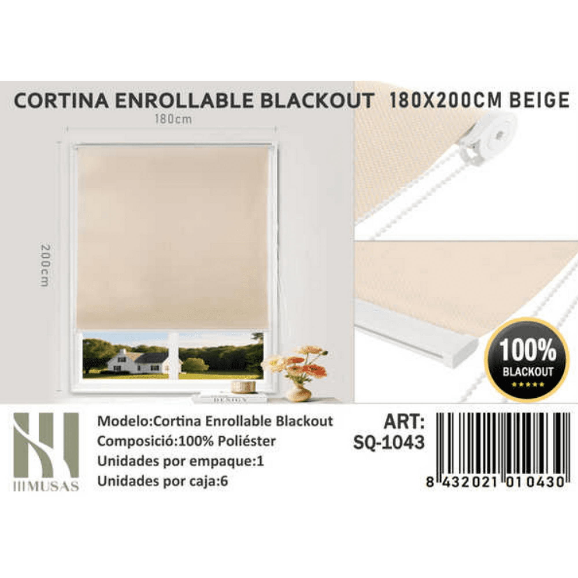 Tecnocasa - Cortina Roller Blackout 180x200cm Beige-1043