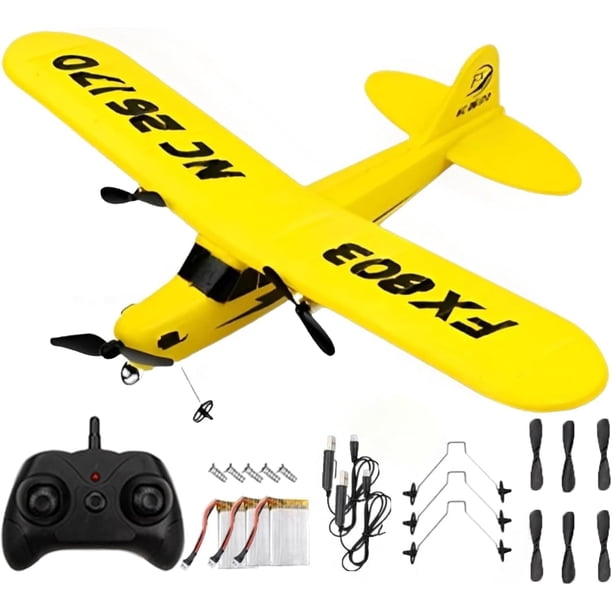 Avión RC Ouhgnoh de control remoto 2.4 GHz con giroscopio, fácil de volar, regalo de cumpleaños para principiantes, niños y niñas (amarillo)