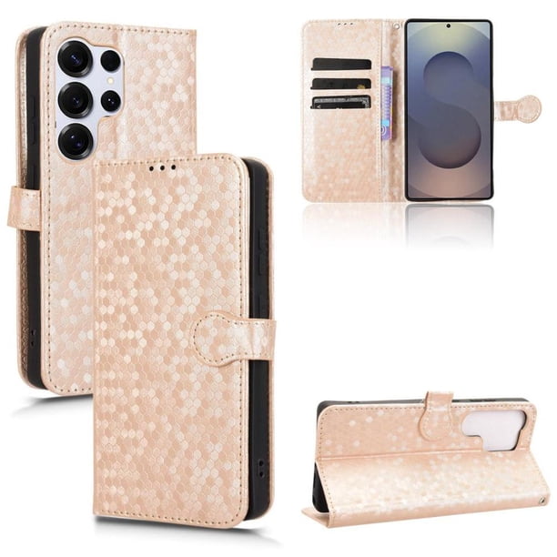 Funda Cartera Lunares Samsung Galaxy S26 Ultra con Tarjetero, Correa y Soporte Oro