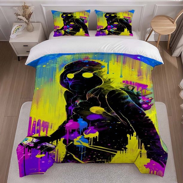 Three-Piece Street Graffiti Artist Printed Duvet Cover Set Themed Bedding Set with Duvet Cover and 2 Pillowcases Soft and Comfortable for All Seasons