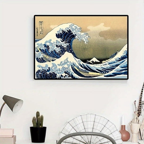 1pc Frameless The Great Wave Of Kanagawa Ukiyoe Art Vintage Wall Canvas Print, Famous Painting Living Room Decoration Picture, No Frame