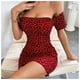 thumbnail image 3 of Vestido Burdeo De Estampado Corazones Ajustado Hombros Descubiertos, 3 of 6