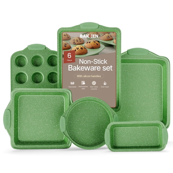 Juego de bandejas para hornear BAKKEN Kitchen, antiadherentes, mármol verde, 6 piezas