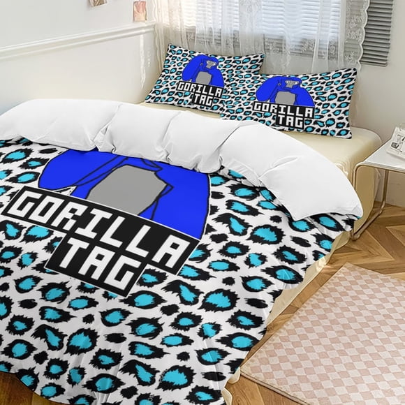 White Blue Gorilla Tag Comforter Set Soft 3 Pcs Twin Bedding Sets Thicken for All Season