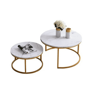 Click Ventas - Mesa De Centro Doble Mesa Auxiliar Redonda Moderna Sala Blanca