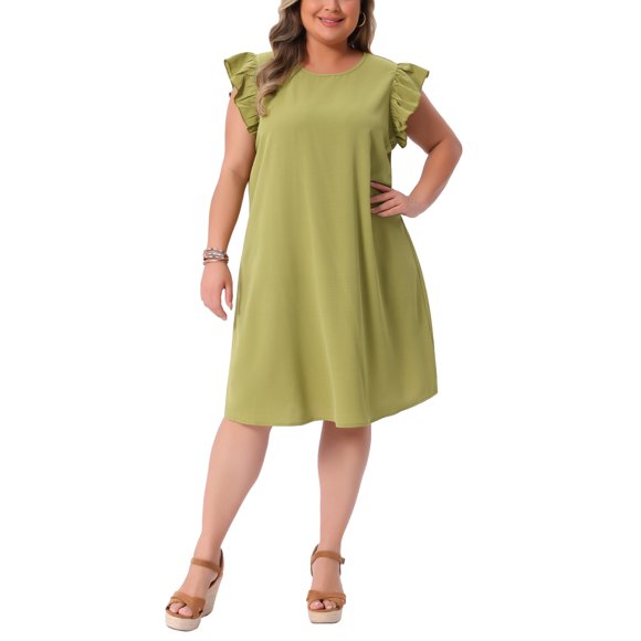 Agnes Orinda Vestidos de Verano para Mujer Tallas Grandes de Escuela Colegio Manga Volante Cuello Redondo Playa Casual Midi Sundress 4X Verde