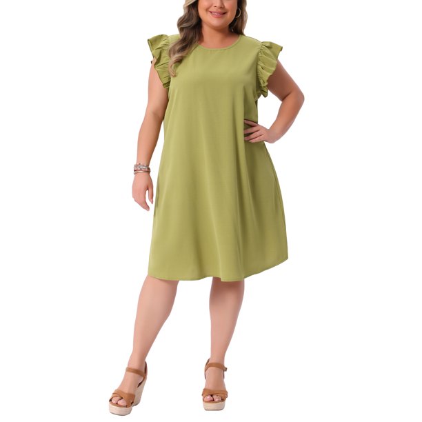 Agnes Orinda Vestidos de Verano para Mujer Tallas Grandes de Escuela Colegio Manga Volante Cuello Redondo Playa Casual Midi Sundress 4X Verde