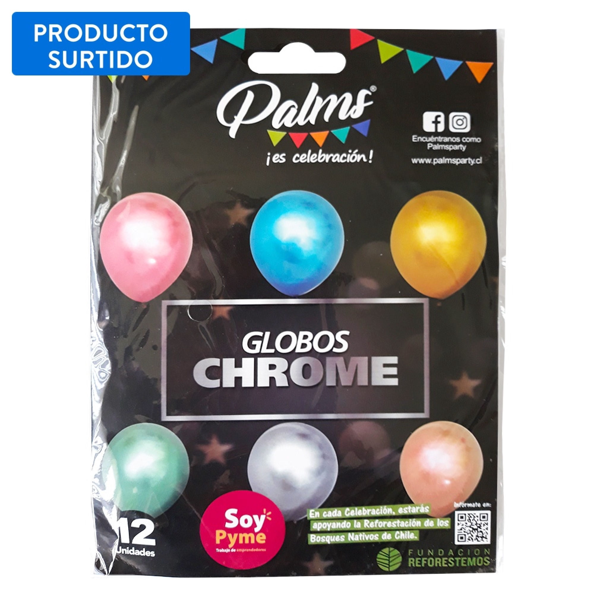 Set 12 Globos Chrome, Color Surtido 1 Un Palms