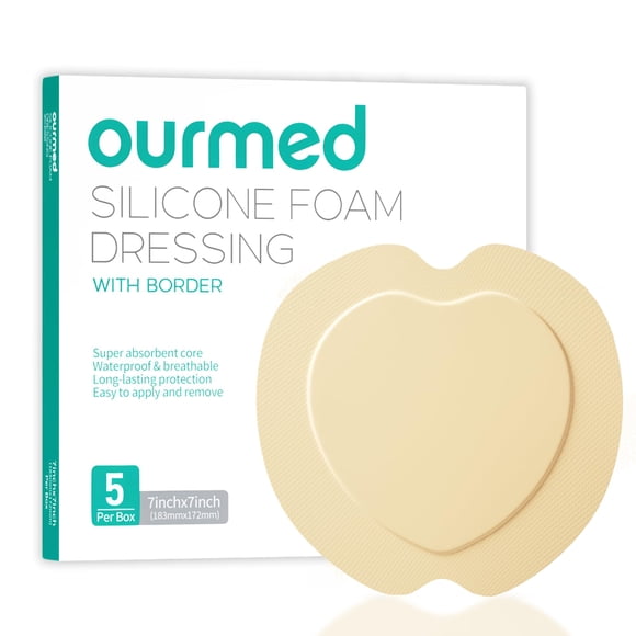 Aderezo de espuma de silicona Ourmed Sacrum, impermeable, 7 x 7 cm, paquete de 5