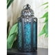 thumbnail image 3 of Farol de vela, linternas de vela, marroquíes, negro, metal, cristal azul, 3 of 3