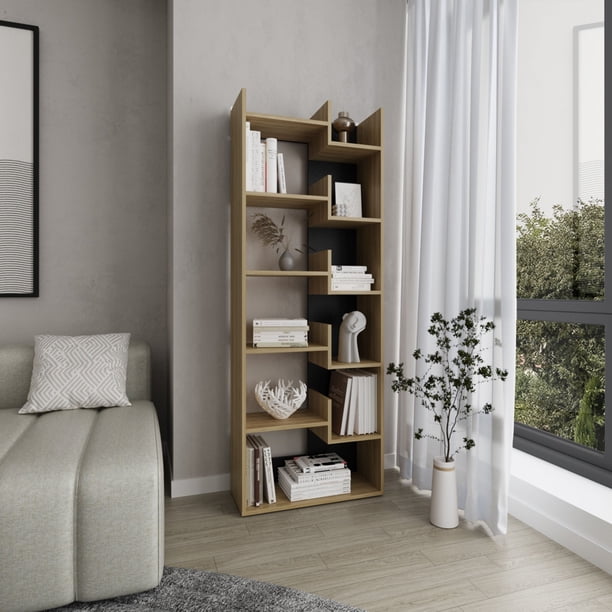 Biblioteca 6 Niveles Clover Fresno Y Wengue 162x60x25 Cm