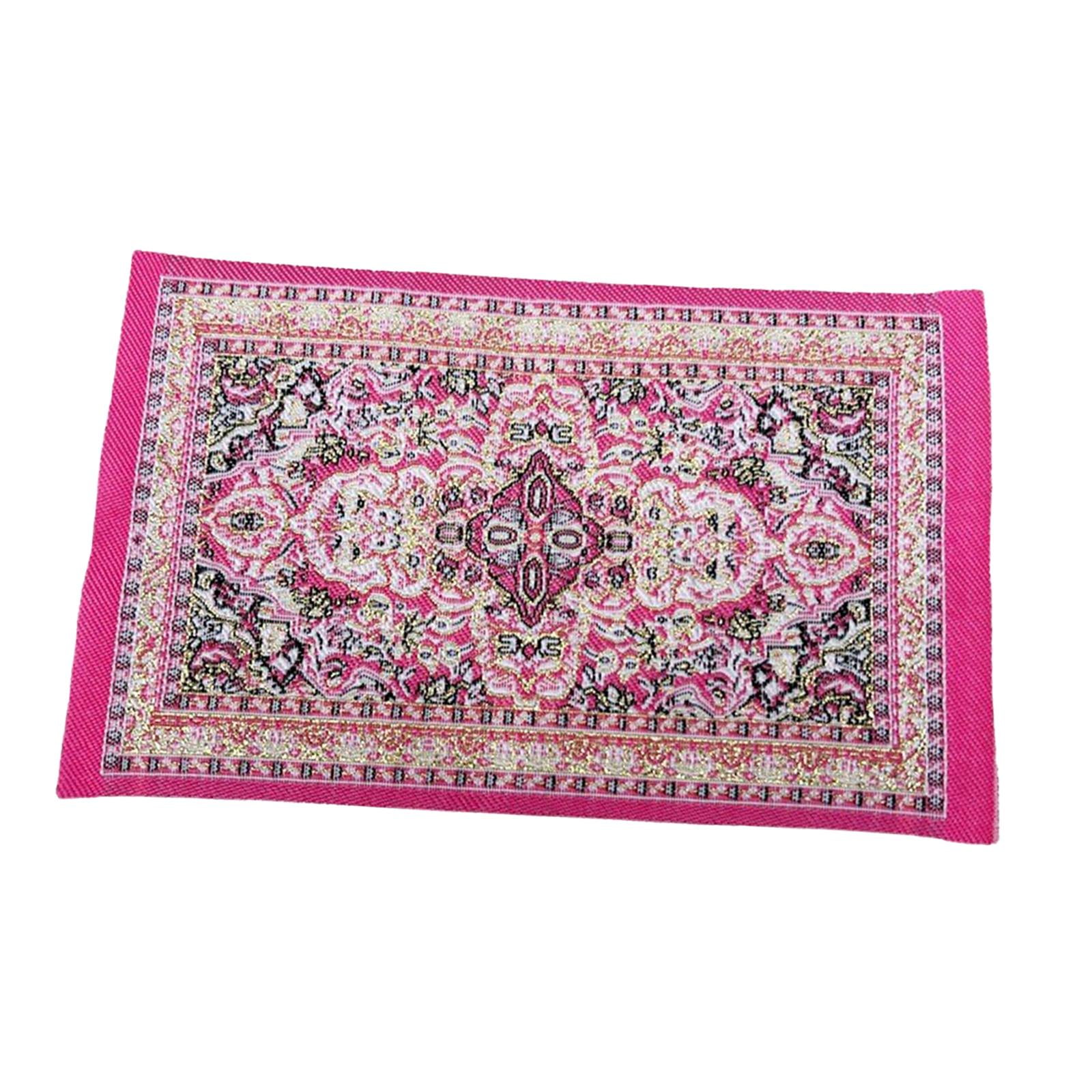 Magideal - 1/12 Alfombra De Suelo Simulación Escena De La Vida Dormitorio Sala De Estar Hogar 16x10cm Micro Paisaje Casa De Muñecas Suelo Revestimientos De Seda Rosa