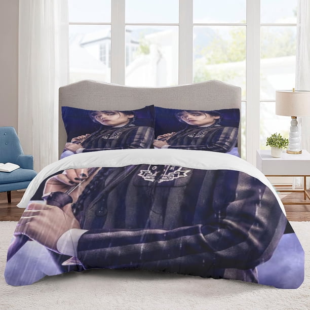 Wednesday Bedding Sets Cartoon Duvet Cover Lightweight 3 Piece Bet Sets for Kids Boys Girls