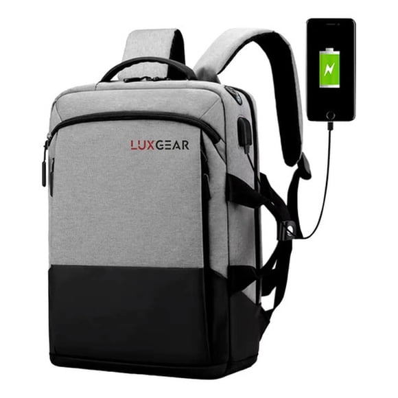 Mochila Para Notebook Oficina Urbana Usb Luxgear Urban Tech Impermeable Gris