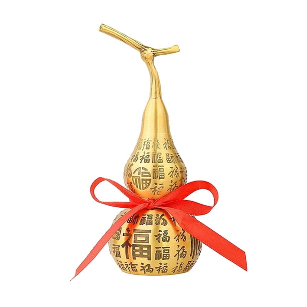 Escultura de cucurbitáceas de calabaza de latón de personaje chino Fu, estatuilla hecha a mano de HU Lu para colección de mesa auxiliar, mano de obra 18 cm