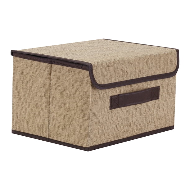 REGALWOVEN Cesta de Almacenamiento de Tela Plegable con Tapa y Asa, Cubo de Almacenamiento para Estantes Organizando Ropa Libros Beige 10*7.5*6in