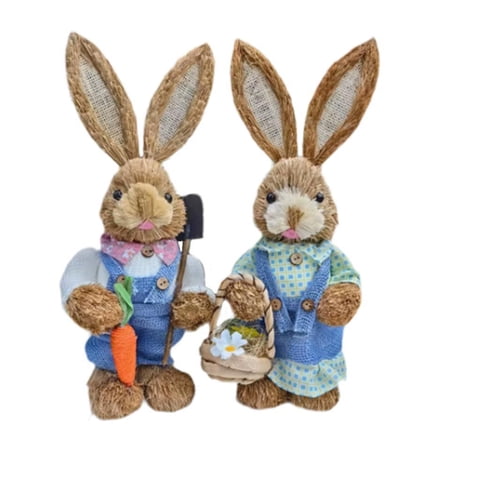 Bothyi - 2 Uds Estatuilla De Conejito De Paja Regalos De Vacaciones De Pascua Decoración De Pascua Jardín Hogar