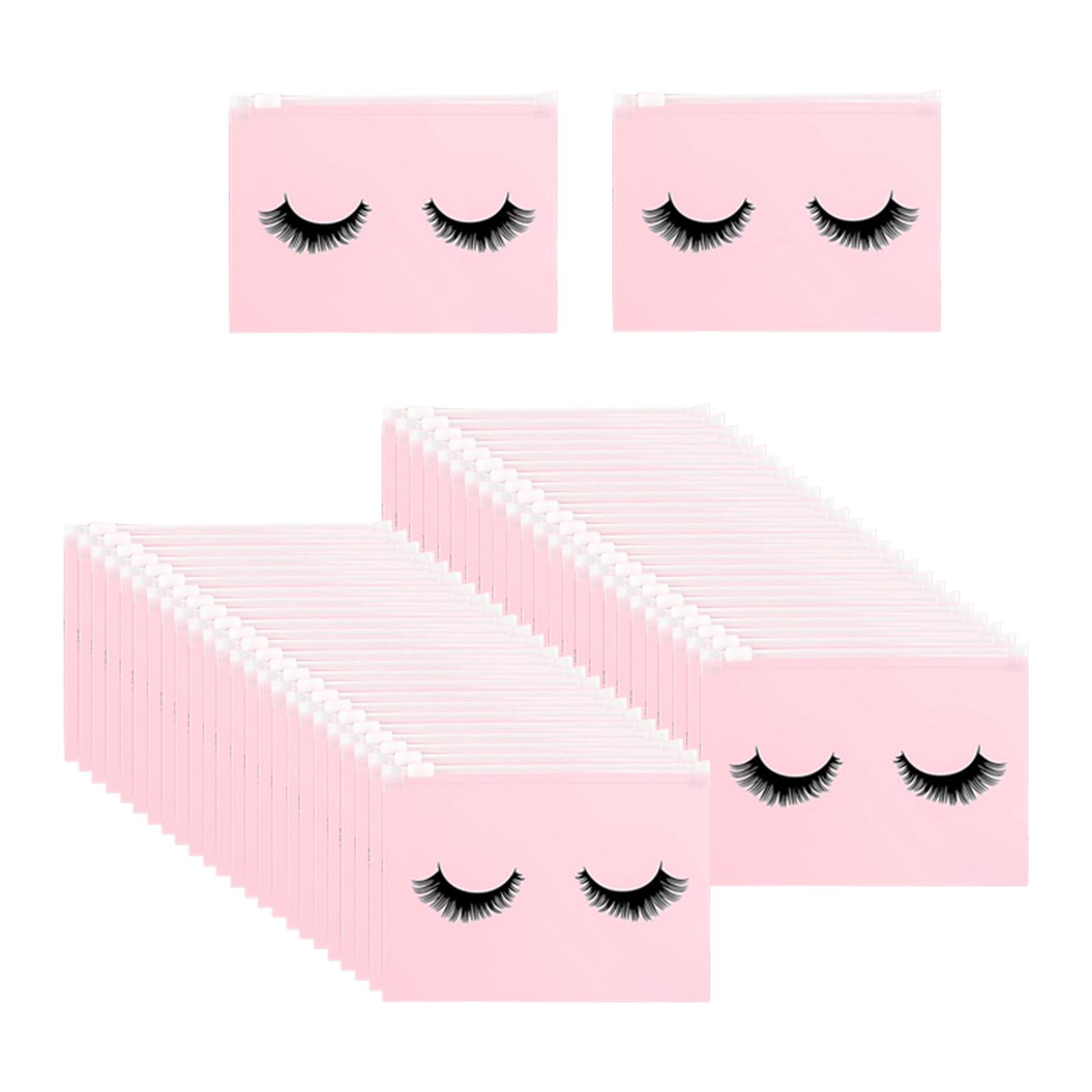 Ioensy - 50 Count Lash Bags Bolsas De Maquillaje De Pestañas Con Cremallera Adorable 15X10Cm Rosa